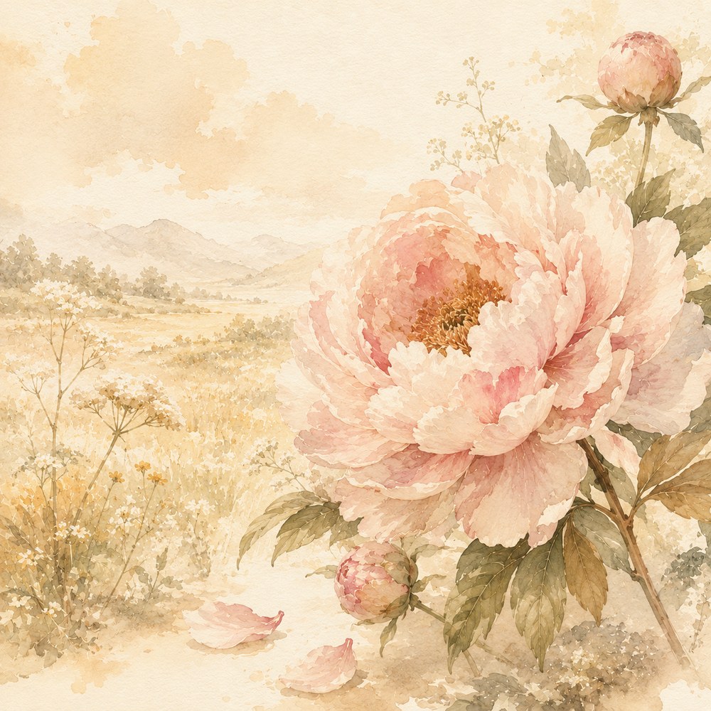 ภาพสีน้ำ ดอกโบตั๋น — ฤดูร้อน